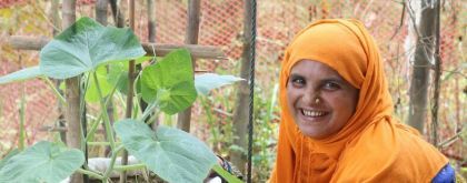 Senowara’s sack garden means she can grow crops in a small space – it’s a true source of joy. Photo: Concern Worldwide