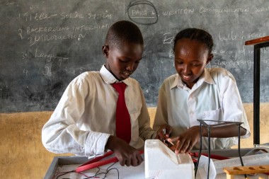 Bashun Qatu and Talabo Gonjoba during a science class