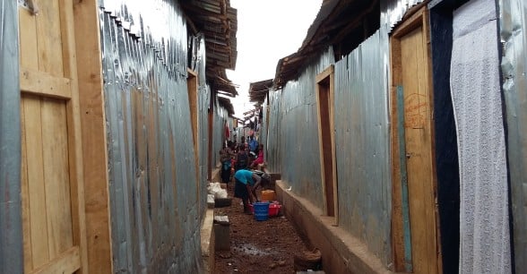 Rows of rebuilt houses in Kroo Bay.