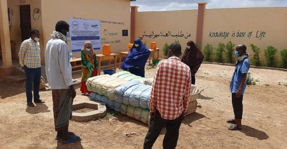 Sandbag preparations are put in place in a flood prone village in Somalia.