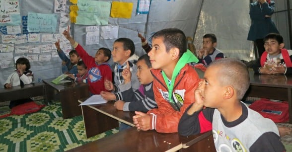 Syrian refugee children in one of Concern’s makeshift tent classrooms. Photo: Concern Worldwide.