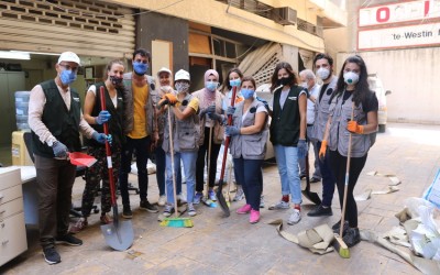 Members of Concern Lebanon volunteering with clean-up efforts in Beirut. Photo: Concern Worldwide.