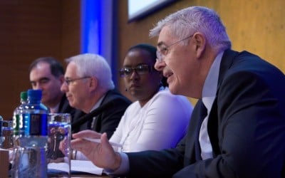 Concern Worldwide CEO Dominic MacSorley speaks at the Irish Humanitarian Summit. Photograph taken by UCD CHA.