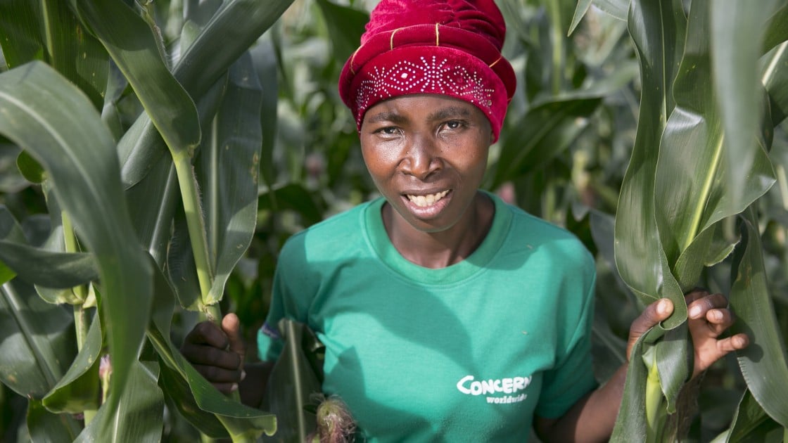 Esime Jenaia, a Lead Farmer for conservation Agriculture, at her plot in Chituke village, Mangochi, Malawi. Concern has been carrying out Conservation Agriculture programming in Malawi since 2012, with the assistance of Accenture Ireland. Photo: Kieran McConville / Concern Worldwide.