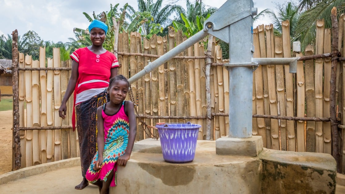 Irene with her daughter and the new pump.