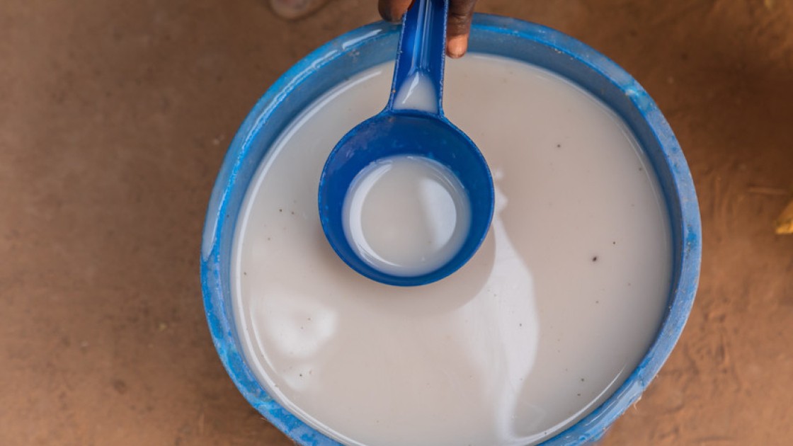 This container of millet and water is the only food that Rouaya has to eat