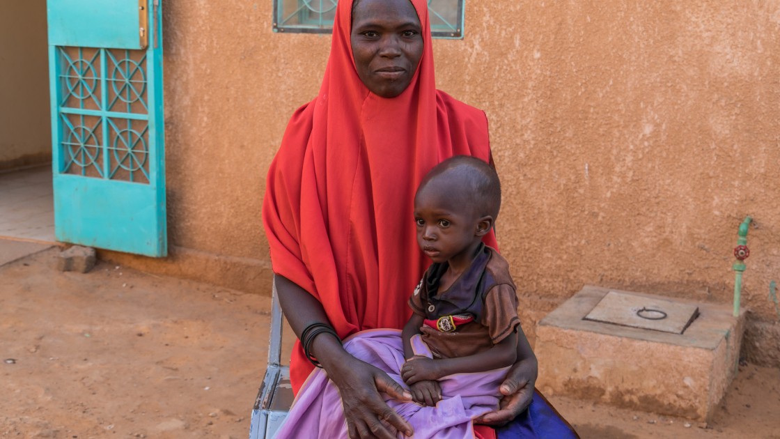 Apsatou with her son Tahirou ( 2 years old ) at Concern's stabilisation centre. Tahirou has been diagnosed with severe malnutrition. Photo: Apsatou Bagaya / Concern Worldwide