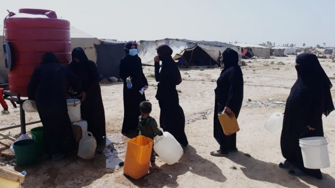 Continuing COVID -19 awareness raising campaign in a camp in northern Syria