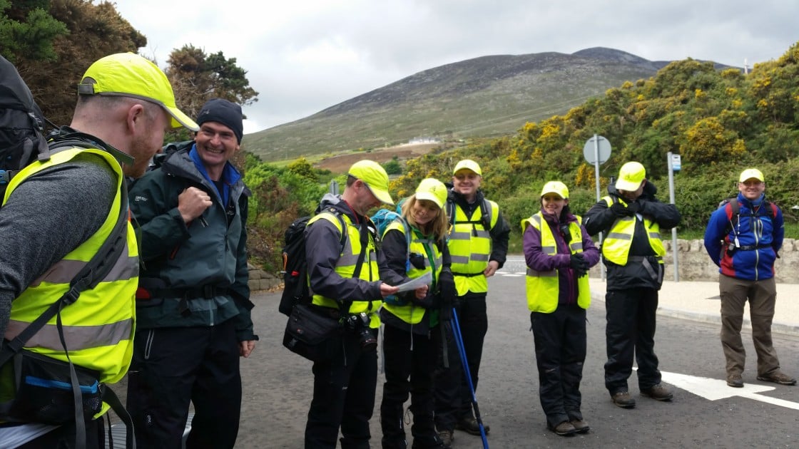 John Corroon briefing guides before the hike up Sliabh Donard in 2015. Photograph taken by: Siobhan O’Connor Concern Worldwide.