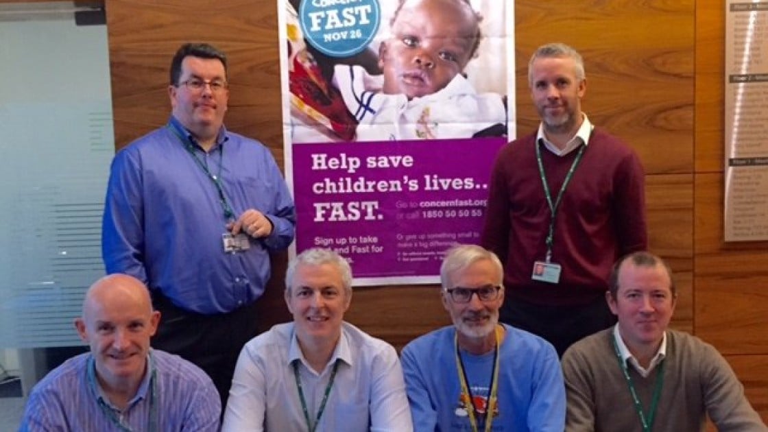 Aer Lingus fast participants John Green and Mark Queally (back row) and Paul Phelan, Rob Fogarty, Jim Durham and Paul Brodbin. Photo: Concern Worldwide.