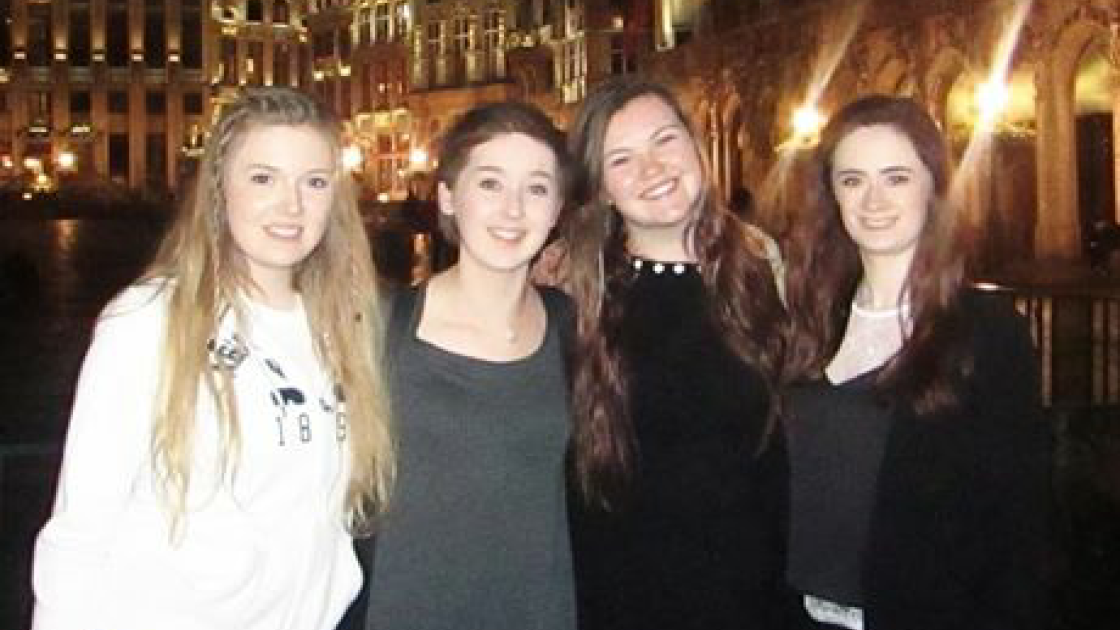 Claire, Jennifer and their teammates on Concern Debates runners up trip to Brussels in 2016. L-R Claire Williams; Kate Moore; Jenny Gillen; and Lauren Boland