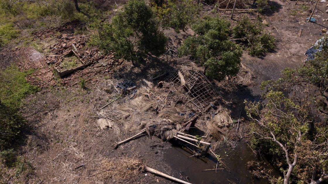 Houses destroyed by Cyclone Idai seen from above at Lamego in central Mozambique. Photo: Kieran McConville/Concern Worldwide.