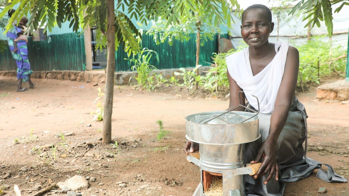 Abamoltho Gdra is part of the Concern Worldwide supplementary feeding programme in Gambella, Ethiopia. She received an Eco stove as a gift from Concern to help her cook nutritious meals for her family, Ethiopia, 2017. Photo: Jennifer Nolan / Concern Worldwide.