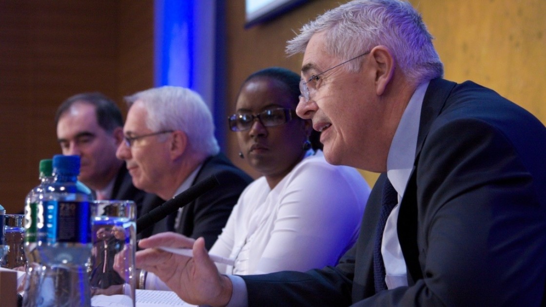 Concern Worldwide CEO Dominic MacSorley speaks at the Irish Humanitarian Summit. Photograph taken by UCD CHA.