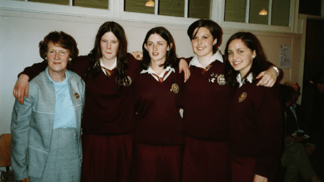 Concern debating team of 2001/2002. Left to right: Mary Anne Fogarty, Aine Rourke, Nora Delaney, Leonie O’Connell, Kara Vaughan. Photo provided by: Mary Anne Fogarty.