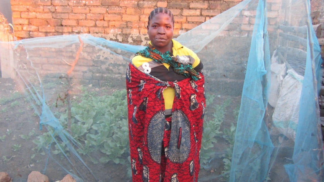 Sada Madawa from Idimi Village, Ihango Ward, Mbeya in her kitchen garden. Concern worked with communities to create kitchen gardens like this through the SUN programme. Photograph taken by Caroline Baker/Concern Worldwide.