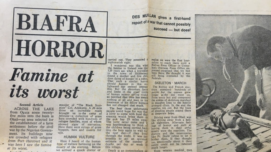 A news report from Des Mullan who twice visited Biafra to report on the crisis for the Evening Herald and the Irish Independent