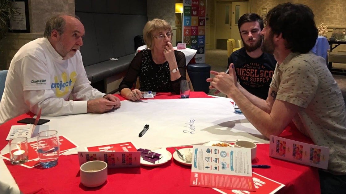 DIscussing poverty at the first Project Us coffee conversation in Galway. Photo: Aoife O'Grady/Concern Worldwide.