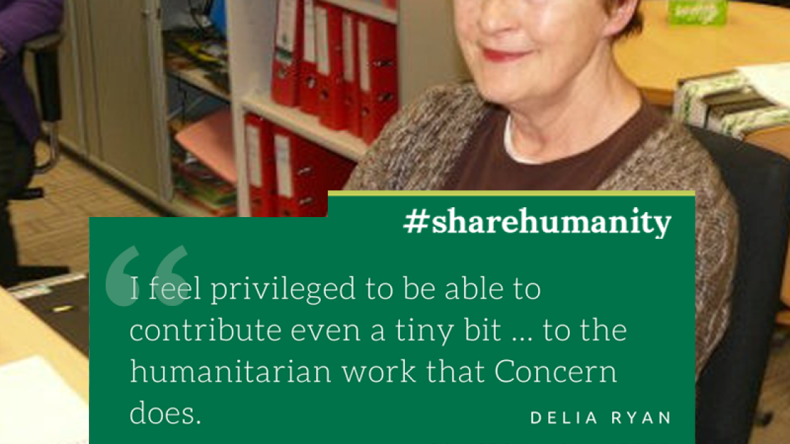 Concern volunteer Delia Ryan in Concern’s Dublin office. Photograph by: Concern Worldwide.