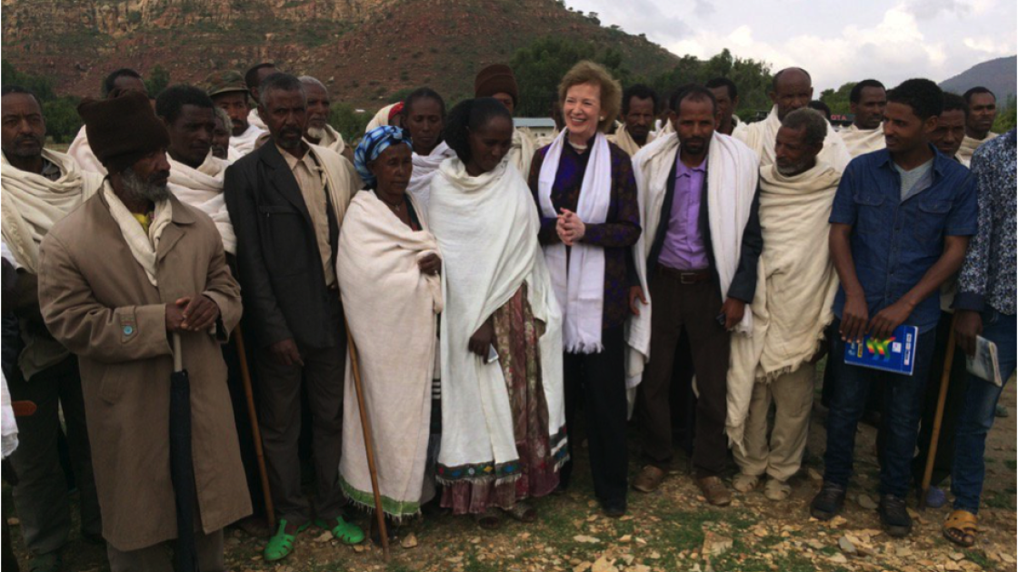 Mary Robinson on her recent visit to Ethiopia to witness, at first hand, the devastating effects on food production of the ongoing drought there. Photo: Concern Worldwide.