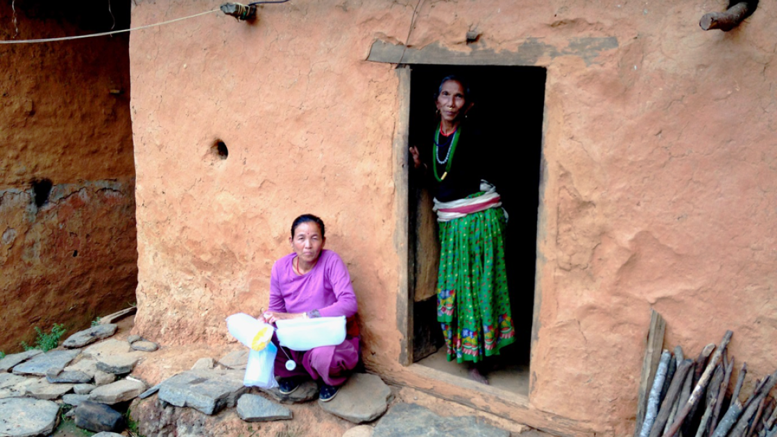 Meena Khatik’s home is mainly intact. While they feel secure living indoors, the family intend to use the tarpaulin to house their buffalo. Photo taken by Concern Worldwide.