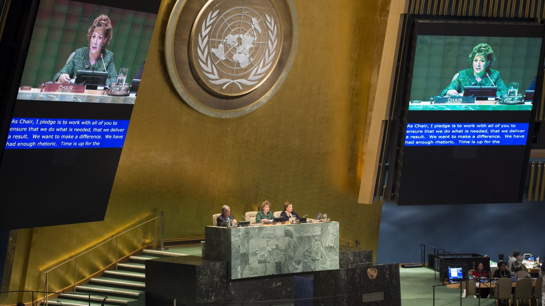 Ireland's Permanent Representative to the United Nations, Geraldine Byrne Nason, addressing the United Nations. Photo: UN Photo Library/Concern Worldwide.