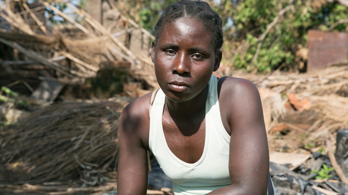Teresa Jose Almando, a single mother of four young children says the family barely escaped the destruction caused by Cyclone Idai. Photo: Kieran McConville/Concern Worldwide.