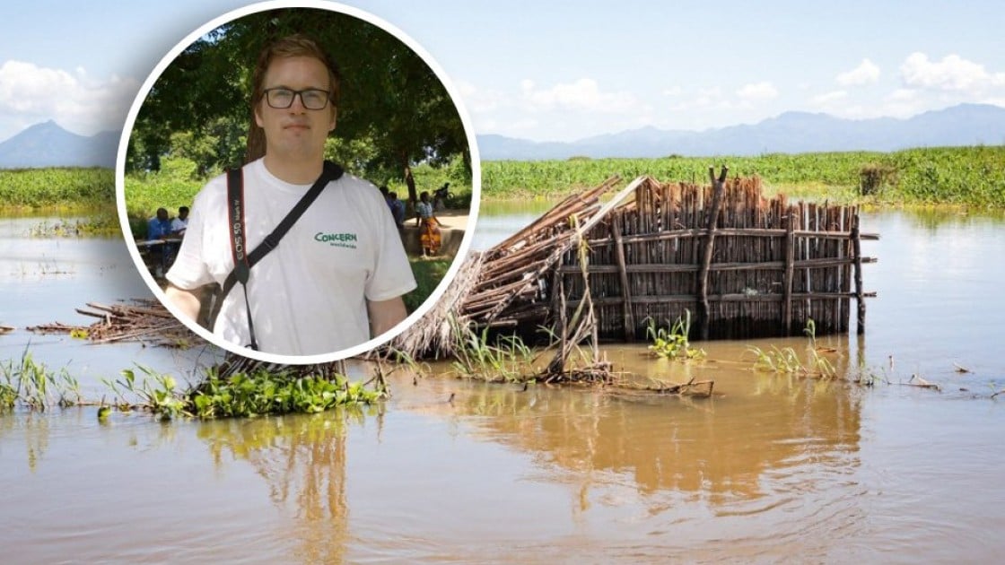 A scene of devastation in Malawi after Cyclone Idai and Gavin Douglas (inset). Photo: Concern Worldwide