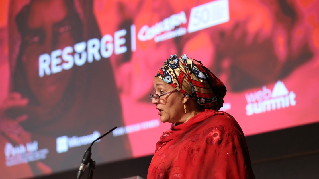 Deputy Secretary-General of the UN Amina Mohammed speaking at Resurge2018, asks us to remember that the millions affected by conflict around the world “are not numbers, nor are they data, they are very much individuals in need”. Photo: Photocall Ireland.