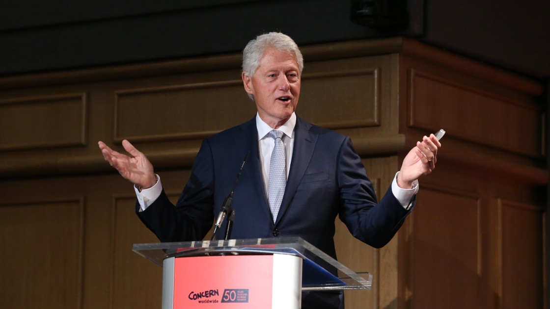 Bill Clinton addresses attendees at Concern's Resurge 2018 conference. Photo: Photocall Ireland/Concern Worldwide