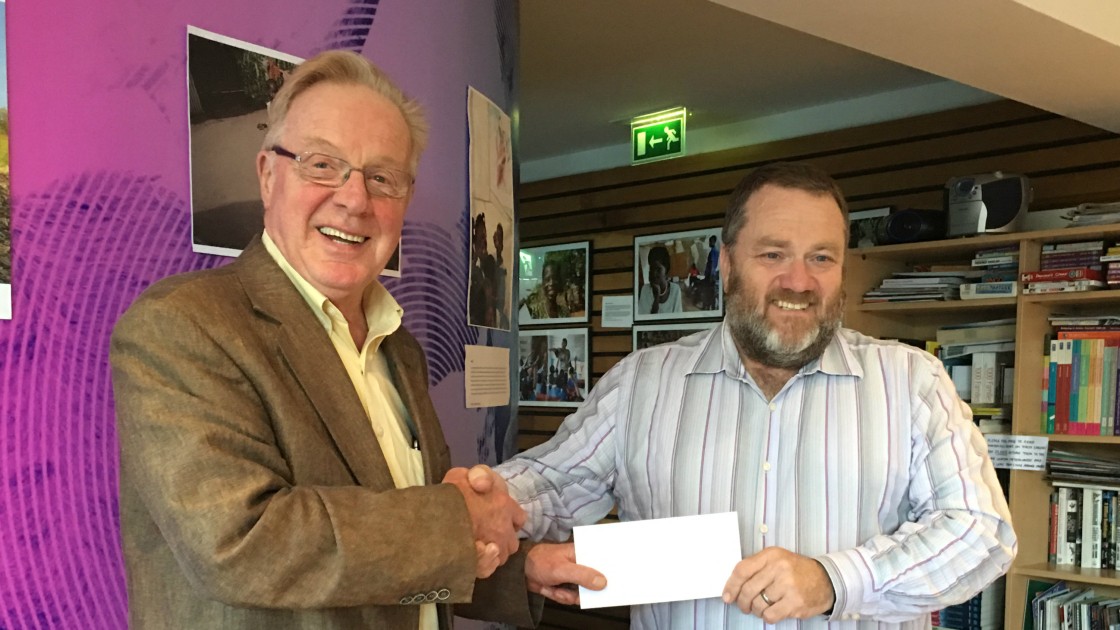 Tony Kelly from Tuam, Co. Galway with Concern’s Richard Dixon. Tony received the Concern Summer Raffle jackpot prize of €4,000 in September 2016. Photo: Concern Worldwide.
