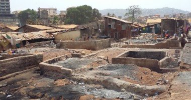 The remains of a slum on Sierra Leone following a fire.