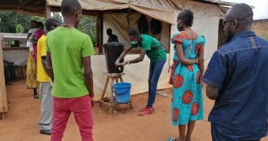 The important of hand-washing is taught in Concern's COVID-19 prevention programmes in Central African Republic.