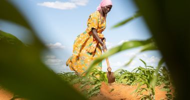 Mumina Mohamed on irrigated plot of maize next to her home in Subo village. Photo: Lisa Murray/Concern Worldwide