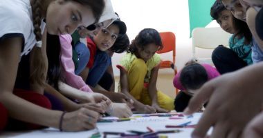 Children attend an education session at one of Concern's community centres in Sanliurfa.