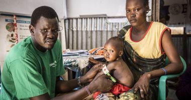 Nyahok Diew with her 10-month-old daughter, Nyariek, who was treated for malnutrition at a health care centre in Unity State, South Sudan, 
