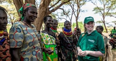 Concern's Youth Climate Ambassador Dearbhla Richardson meets with the women of the Kangalita Irrigation Scheme in Turkana County, Kenya