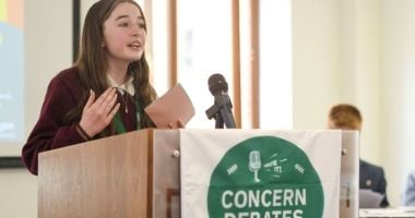 Niamh Kennedy of Sooey NS speaking at the Concern Primary Debates Semi-Final 2023-2024