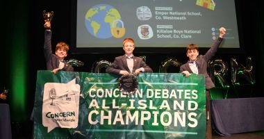 Emper National School - Matthew Kiernan, Charlie Flanagan and Edward Kiernan - are the 2024 Concern Primary Debates champions. They were one of over 250 school teams participating in the all-island contest this year. 
