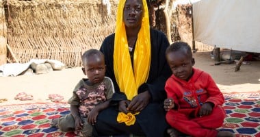 Nayla* (20) with her two sons, Ahmad* (2) and Ibrahim* (4) in red. (Photo: Eugene Ikua/Concern Worldwide)