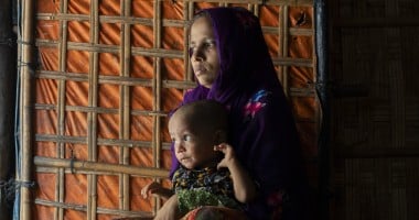 Kulsum* a Rohingya refugee, with with her 15-month child at Camp 13, Ukhiya, Cox's Bazar. (Photo: Saikat Mojumder/Concern Worldwide)