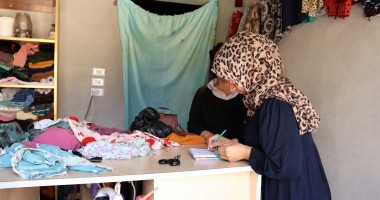 Sabah works in her sewing business in Northern Syria, funded with a grant from Concern and Irish Aid. Photo: Concern Worldwide.