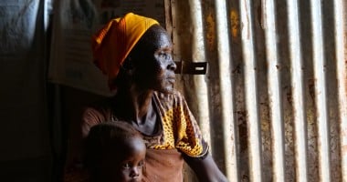 Nyacanya Chatiem with her grandchild Liakuoth (2) attending Kuach PHCC Nutrition clinic in Guit County, South Sudan. Photo: Eugene Ikua/Concern Worldwide