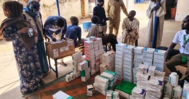A Concern Worldwide team delivering vital supplies of medicine to the Alryad health facility, El Geneina, Sudan.