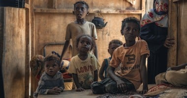 A family in their shelter in one of the displacement camps in Tuban district, where Concern provides health and nutrition services. Photo: Concern Worldwide