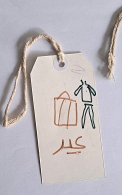 Drawings on tags by Syrian children