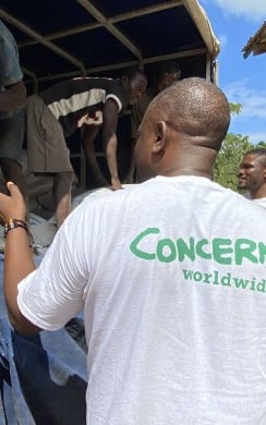 Concern staff unloading truck in Malawi