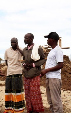 Alex Ogeto Nyabuti PM (left) discussing with contractor of the bridge, Odole Community, Tana River