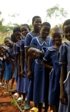 Students from Mkumba Primary School wearing their school uniform