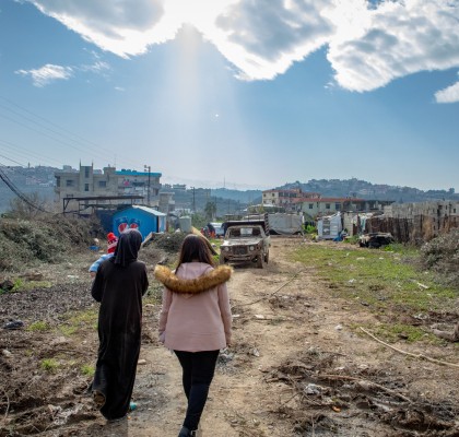 Two women walking in Lebanon